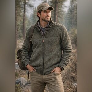 Orvis Field Collection Quilted Wool Knit Jacket Plaid Lining Men's XXL 2XL